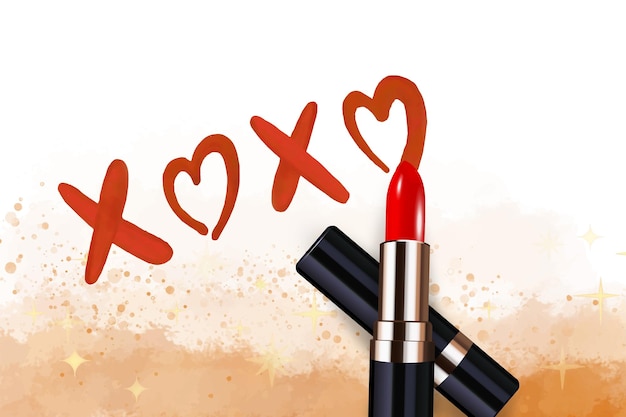 Watercolor Xoxo Romantic lipstick phrase Colorful lettering design grunge calligraphy