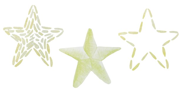 Watercolor yellow embroidery stars illustration with stitch effect