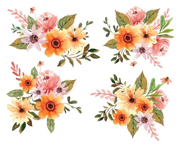 Vector watercolor yellow florals and peonies