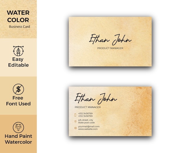 Vector watercolor yellow texture business card