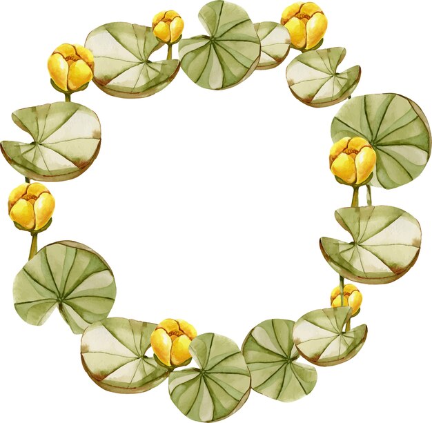 Watercolor yellow water lily wreath