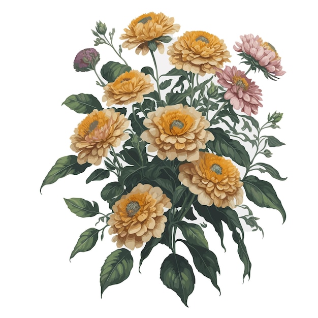 Acquerello zinnia angustifolia vettoriale clipart floreale