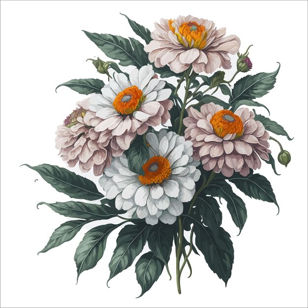 Watercolor zinnia grandiflora vector clipart floral