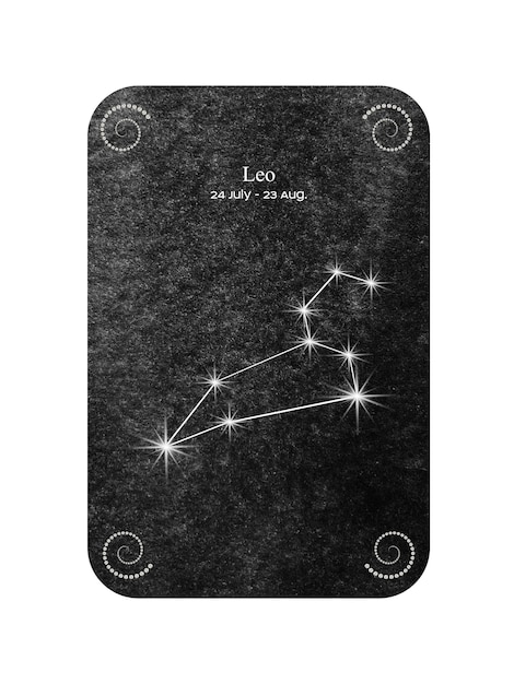 Segno zodiacale dell'acquerello leone a forma di costellazione di stelle su sfondo nero scuro