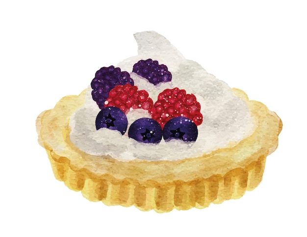 Vector watercolorred fruits tart