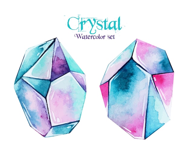 Vector watercolorset of colorful crystals on white