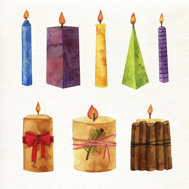 Vector watercolour christmas candle collection