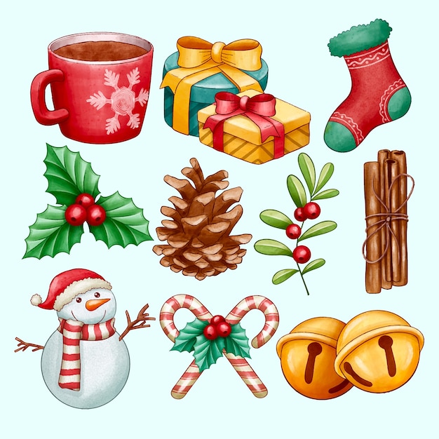 Vector watercolour christmas elements collection