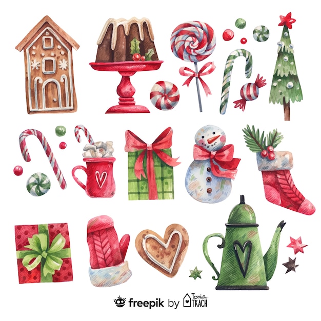 Vector watercolour christmas elements collection