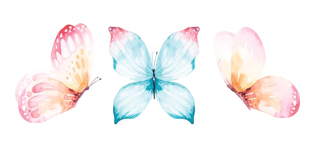 飛んでいる蝶の水彩画コレクション。