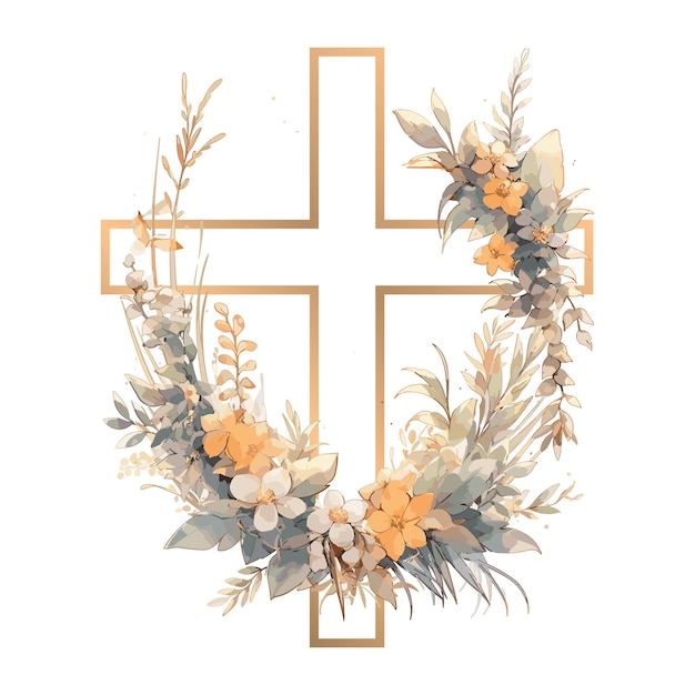 Watercolour flower cross graphic easter cross clipart spring floral arrangements baptism cross