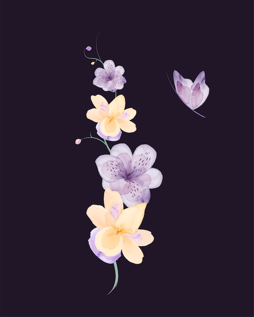 Vector watercolour flowers orchid branch