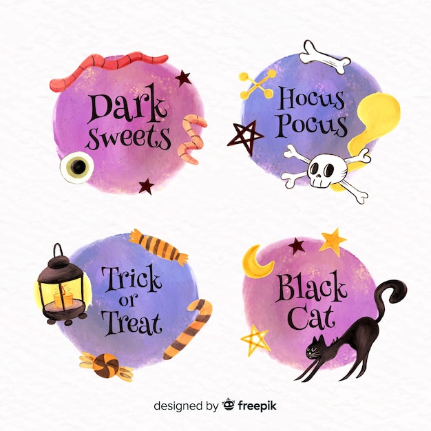 Watercolour halloween label collection