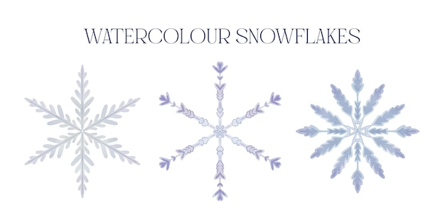 Vector watercolour set of snowflakes isolated for new year, christmas, winter design. holiday decorations.