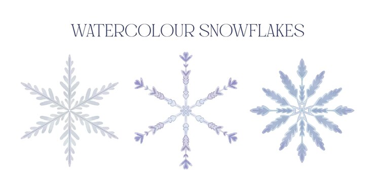Vector watercolour set of snowflakes isolated for new year, christmas, winter design. holiday decorations.