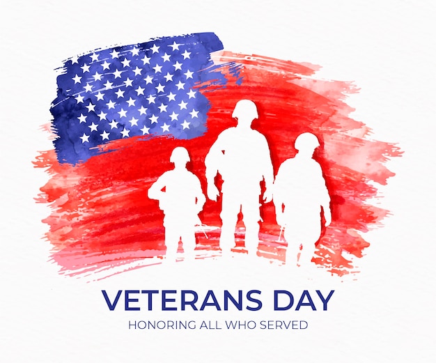 Vector watercolour veterans day with soldiers