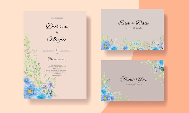 Watercolour wedding invitation card template with floral decoration