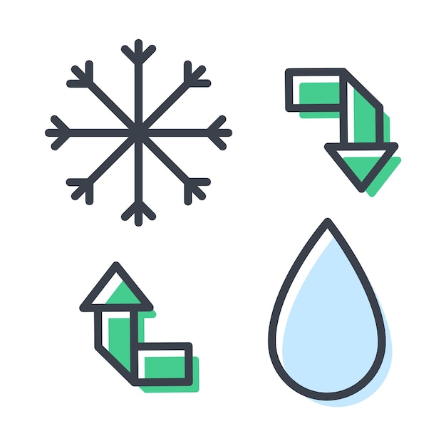 Watercyclus in de natuur sneeuwvlok en waterdruppel pictogram vector geïsoleerde illustratie ecologie ontwerpelement