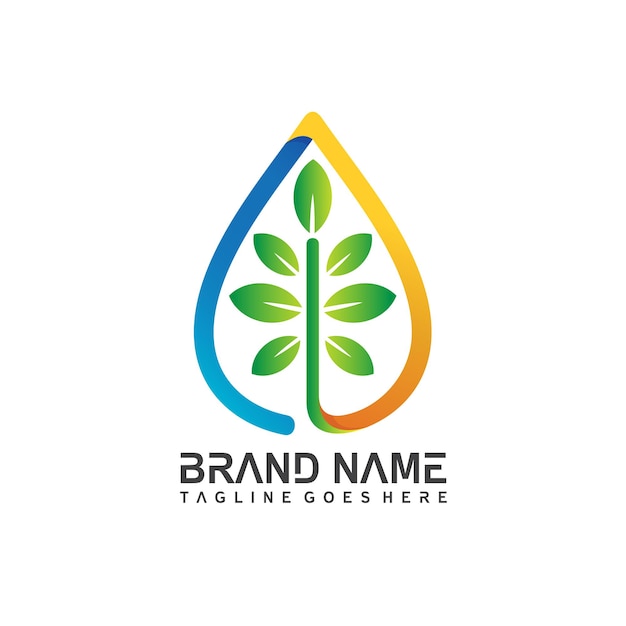 Waterdruppel en blad natuur logo ontwerp