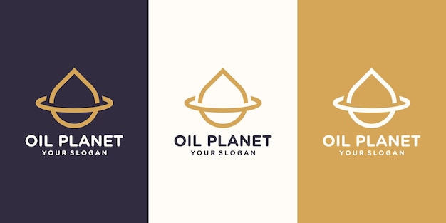 Waterdruppel-logo-ontwerp gecombineerd met een planetaire ringolie-olijfplaneet