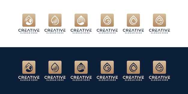 Waterdruppel met lijn kunst stijl logo ontwerp collectie icoon
