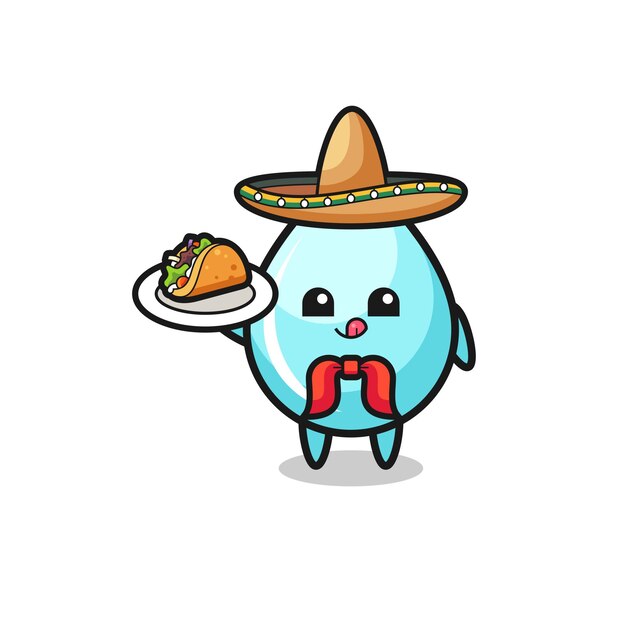 Waterdruppel mexicaanse chef-kok mascotte met een taco, schattig ontwerp