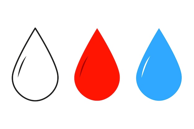 Vector waterdruppel pictogram vloeibare druppel pictogram platte ontwerp waterdruppel symbool in drie stijlen vector illustratie