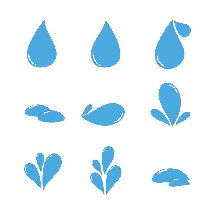 Waterdruppelsymbool Vlakke stijl verzameling geïsoleerde cartoonillustraties