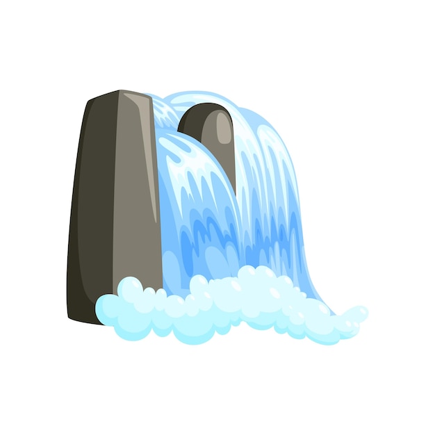 Вектор Каскад водопада в брызгах пены изометрический каскад воды в скалистой сцене