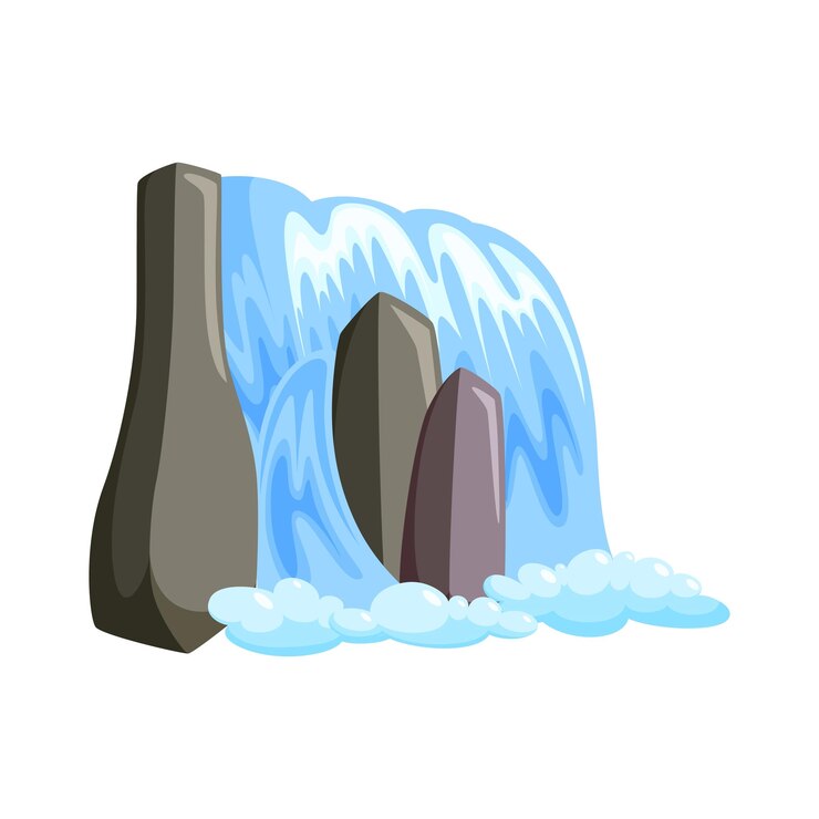 Vector waterfall cascade in splashing down with foam fantasy cascade of blue water isolated