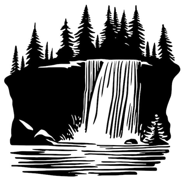 Waterfall in the forest vector illustration