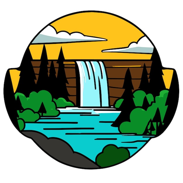 Waterfall in the forest vector illustration