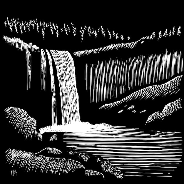 Vector waterfall in the forest vector illustration