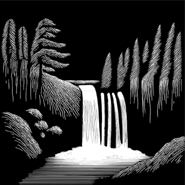 Vector waterfall in the forest vector illustration