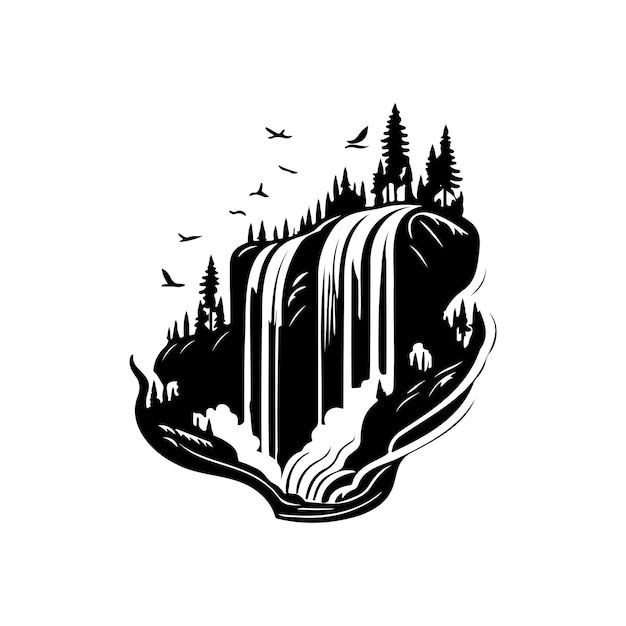 Vector waterfall icon hand draw black colour nature logo vector element and symbol