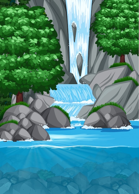 Vector waterfall into pond scene