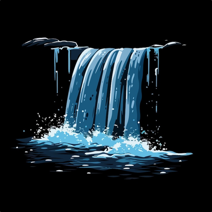 Vector waterfall isolated on the black background