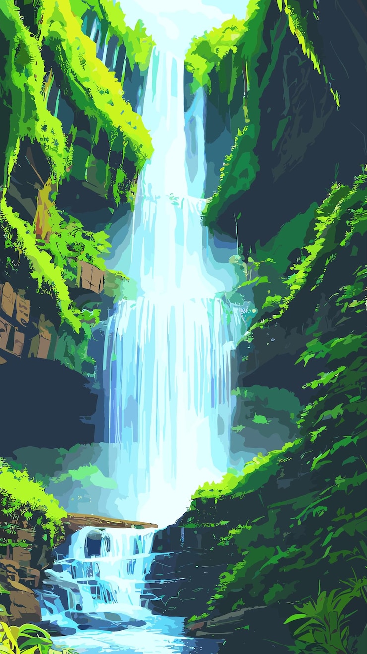 Vector waterfall landscape drawing cartoon artwork vector