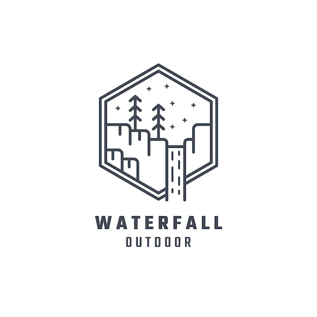 Premium Vector Waterfall line art badge logo