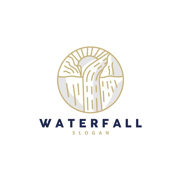 Waterfall logo river mountain forest exploring design illustration