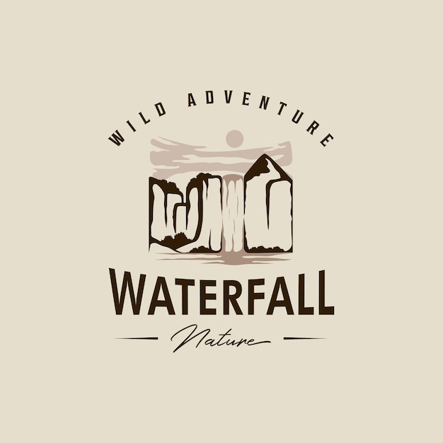 waterfall logo vector vintage illustration template icon graphic design explore the nature sign or symbol for travel or design print for shirt with retro typography style concept