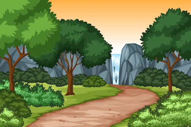 Premium Vector | Waterfall nature scenic background