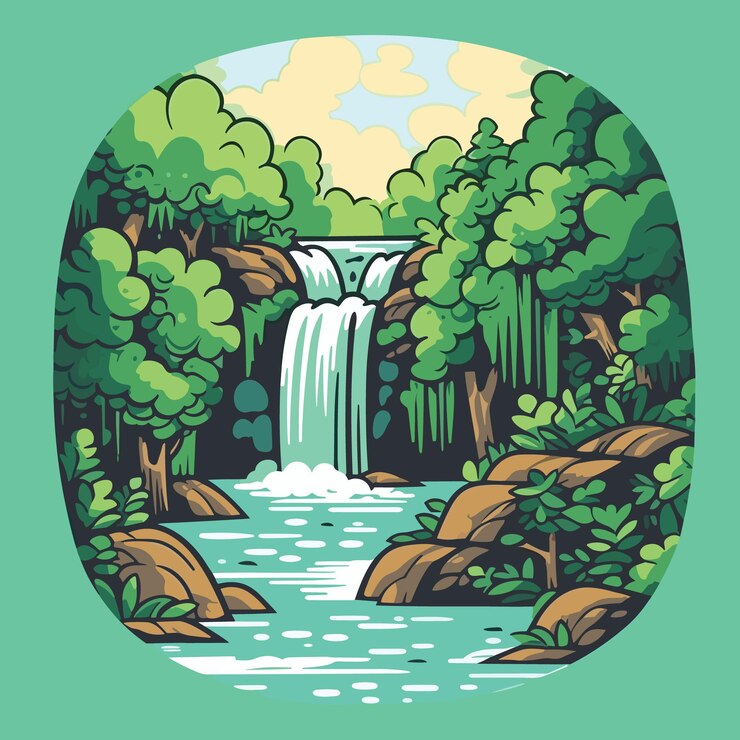 Premium Vector | Waterfall on the rain forest