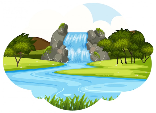 Vector waterfall scene cloud shape