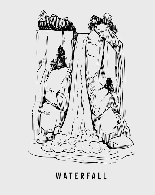 Waterfall sketch. Hand drawn vector illustration