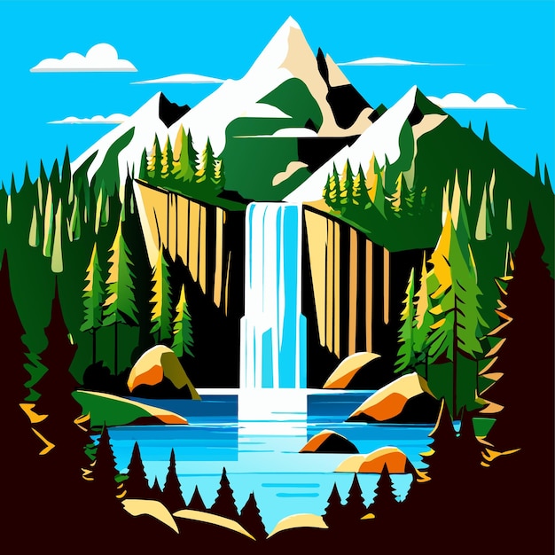 Vector waterfall with mountain and nature vector illustration