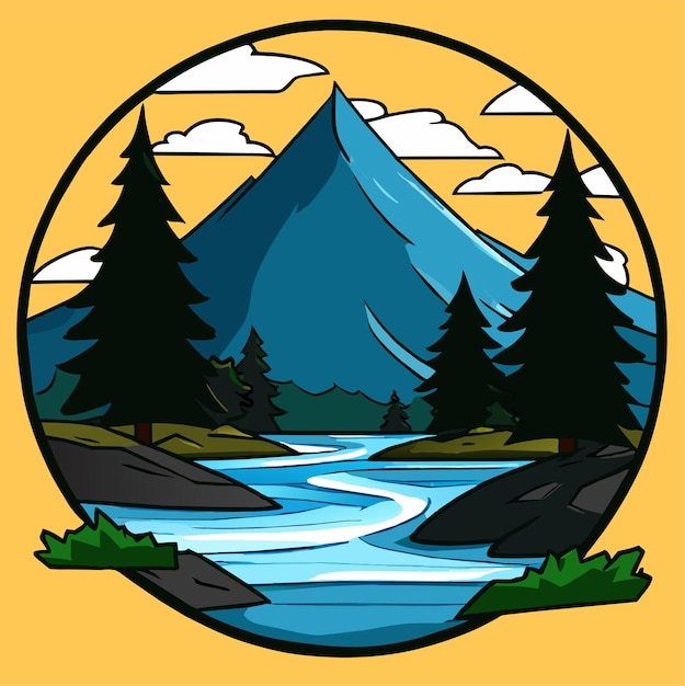 Vector waterfall with mountain and nature vector illustration
