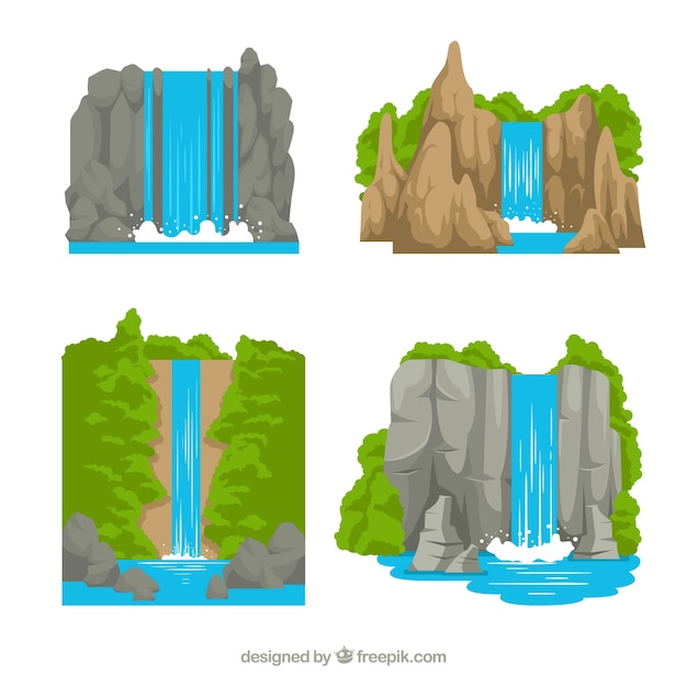 Waterfalls collection in cartoon style