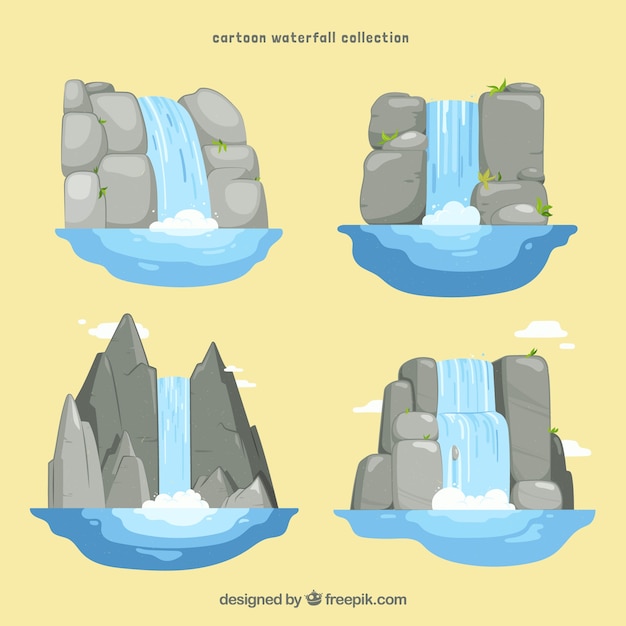 Vector waterfalls collection in cartoon style