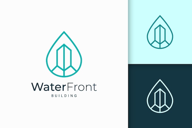 Vector waterfront apartment or property logo in simple line shape